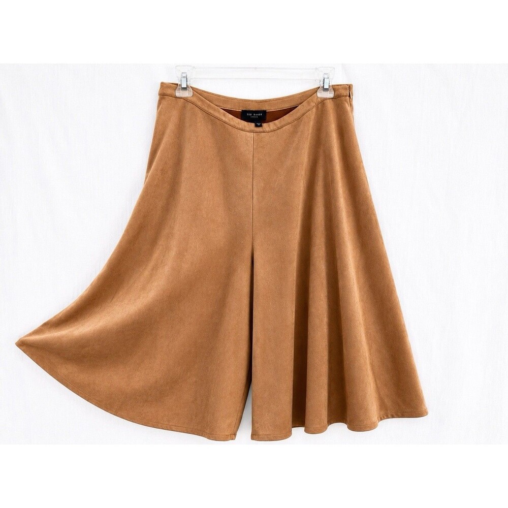 Ted Baker London Faux Suede Wide Leg Culotte Pants Camel Brown 32” Waist
